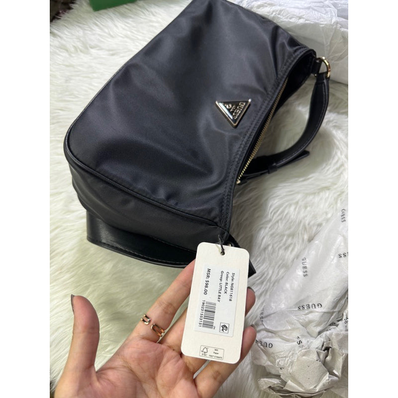 AUTHENTIC/ORIGINAL GUESS Little Bay Nylon Shoulder Bag in BLACK