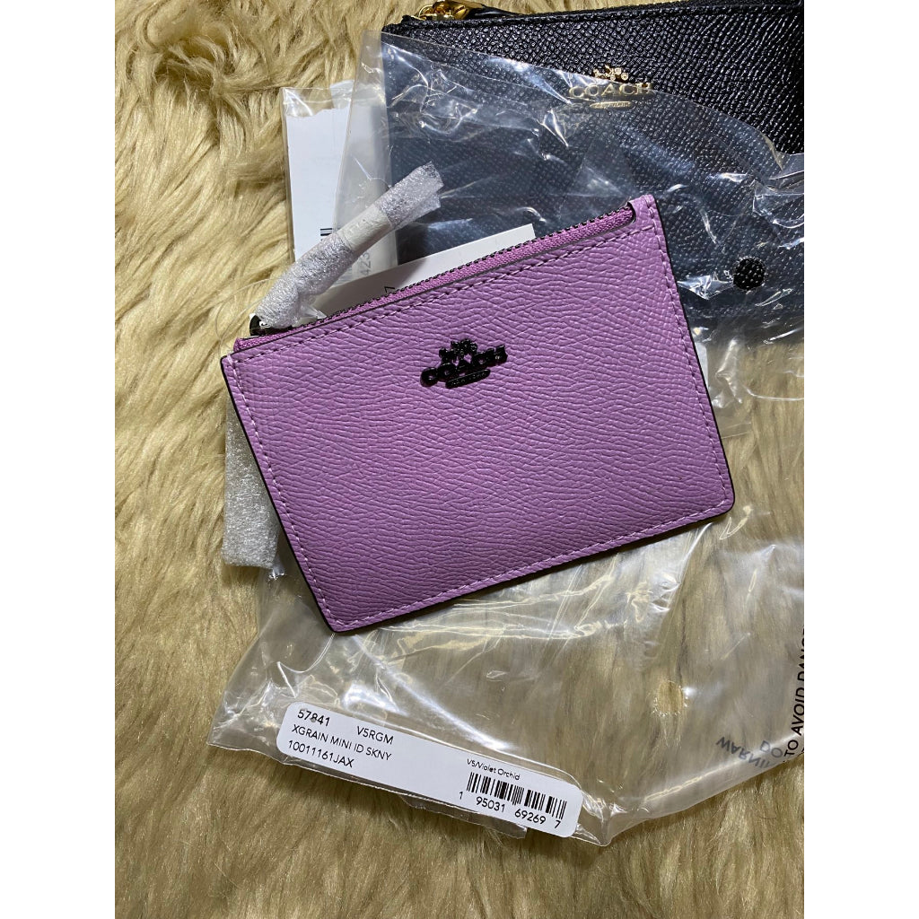 AUTHENTIC/ORIGINAL COACH Retail Mini Skinny Id Case Card Wallet in Black/Purple/Khaki