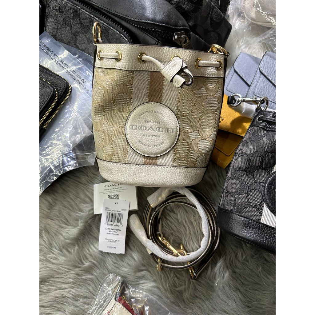 AUTHENTIC/ORIGINAL Coach Mini Dempsey Bucket Bag in Signature Jacquard White