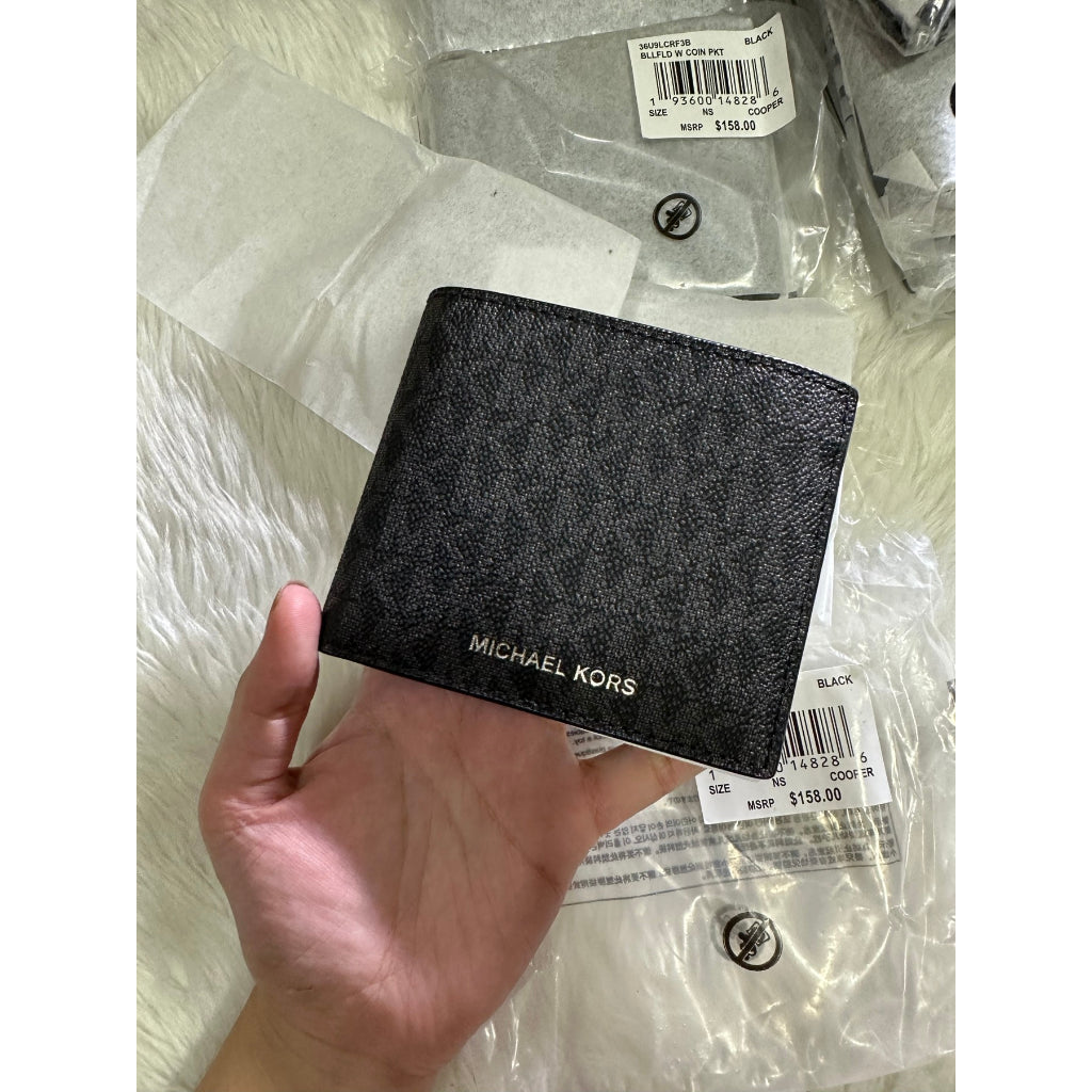 AUTHENTIC/ORIGINAL Michael K0rs MK Cooper Logo Billfold Men's Wallet With Coin Pouch Black