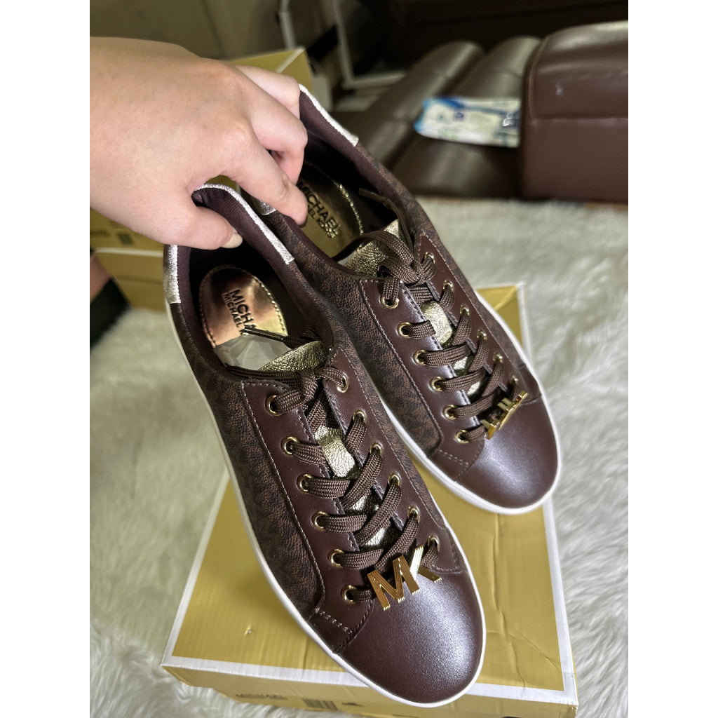 AUTHENTIC/ORIGINAL Michael K0rs MK Poppy Color-Block Logo Vanilla Brown Sneaker Shoes