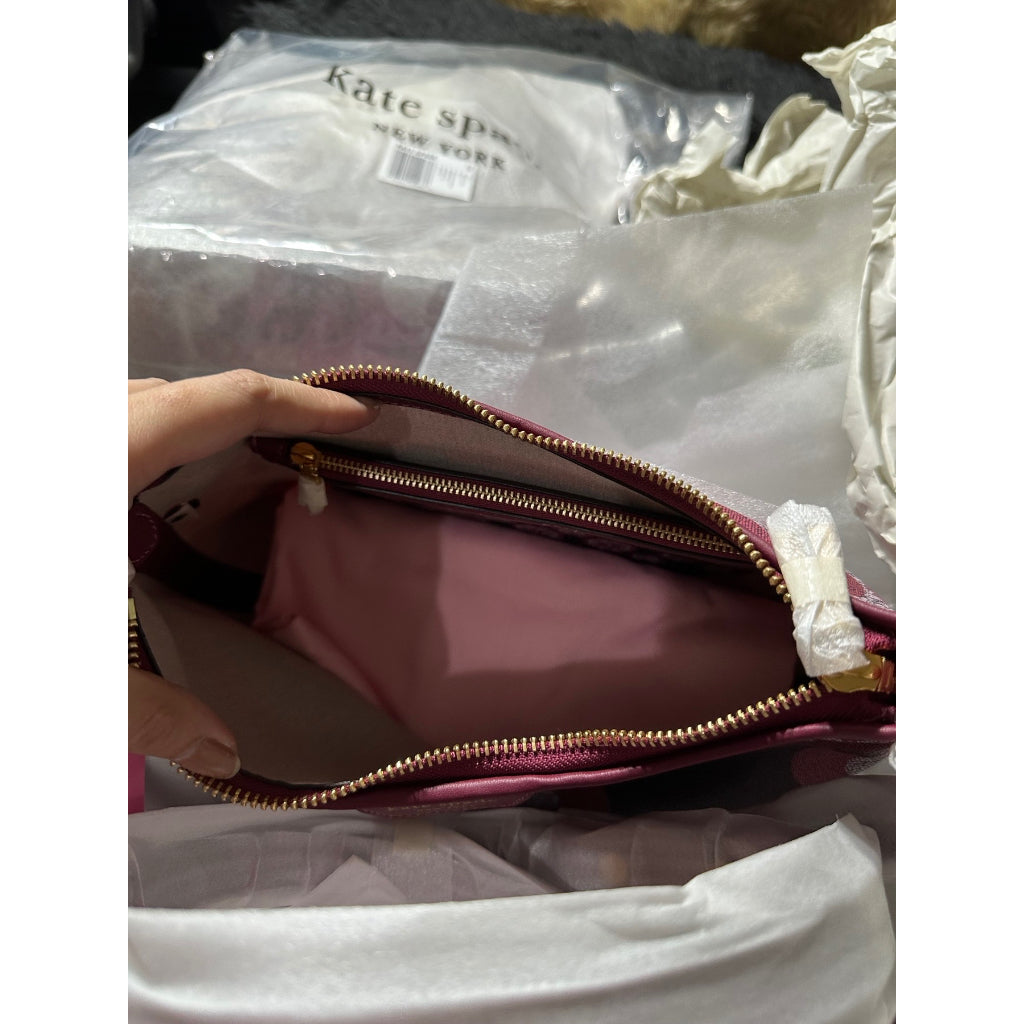 AUTHENTIC/ORIGINAL KateSpade Retail Spade Flower Monogram Reece Small Shoulder Bag in GARNET ROSE MU