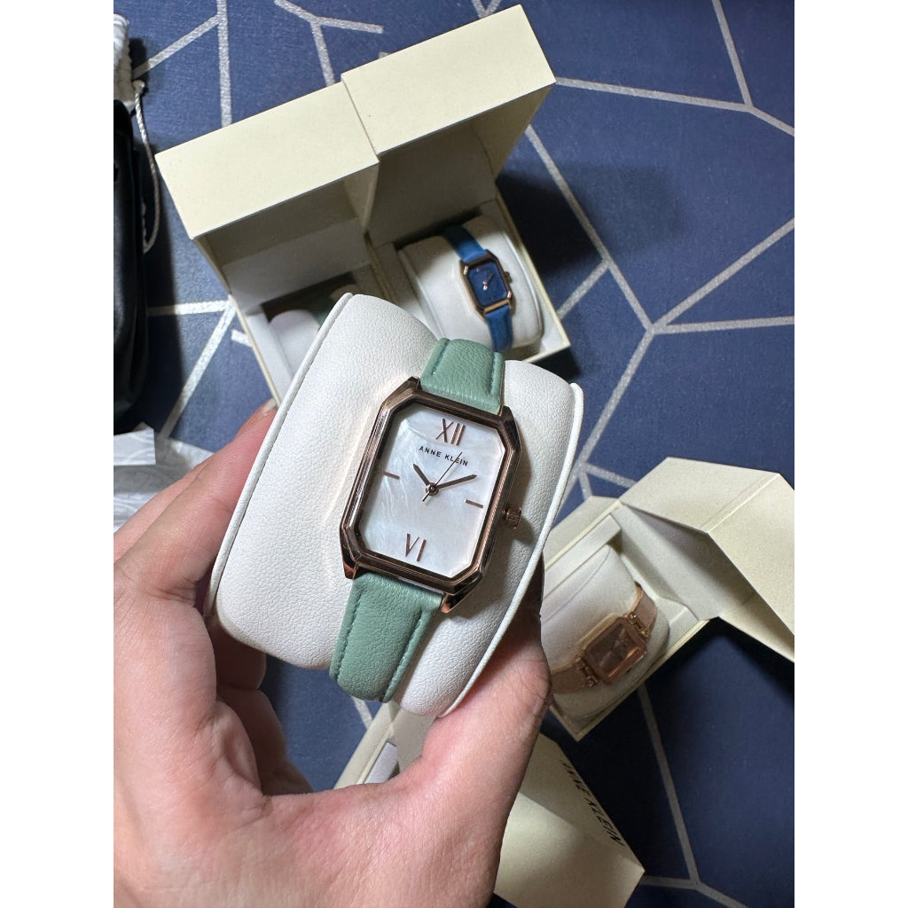 AUTHENTIC/ORIGINAL Anne Klein Women's Leather Strap Watch, Mint Green/Rose Gold AK/3874RGMT