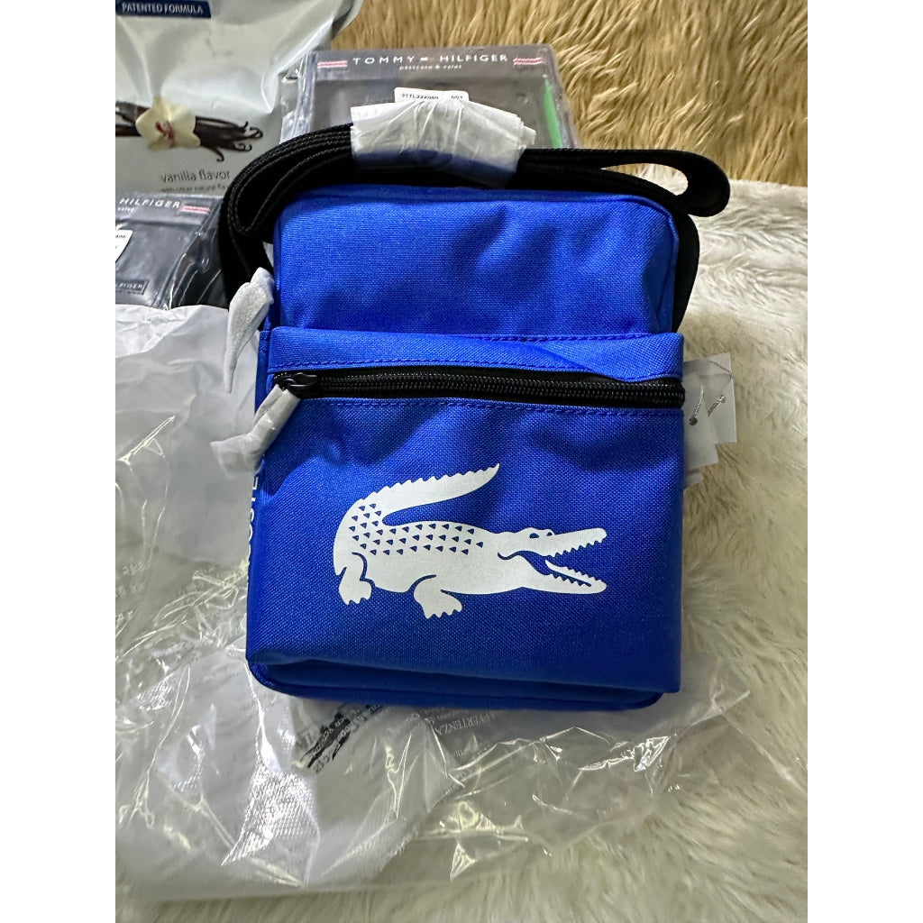 SALE! ❤️ AUTHENTIC/ORIGINAL Lacoste Men’s Recycled Fiber Shoulder Bag Red and Blue