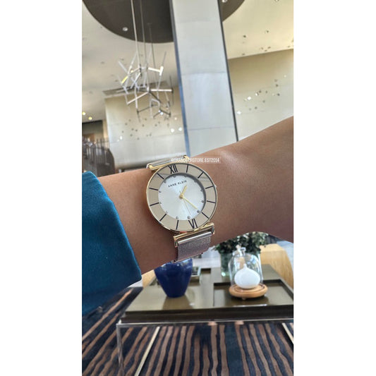 AUTHENTIC Anne Klein Women's Glitter Accented Mesh Bracelet Watch AK/3781SVTT