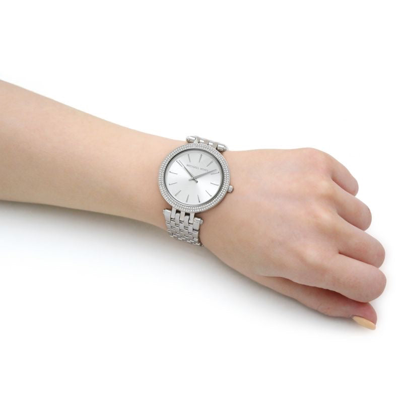 AUTHENTIC/ORIGINAL Michael K0rs MK Darci Silver-Tone Three Hand Women's Watch with Glitz Accents