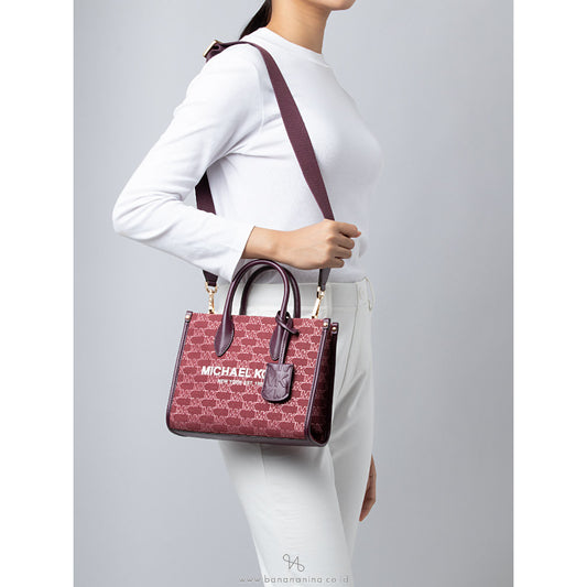 AUTHENTIC/ORIGINAL MICHAEL K0RS Mirella Signature Small Shopper Top Zip Crossbody Bag Mulberry