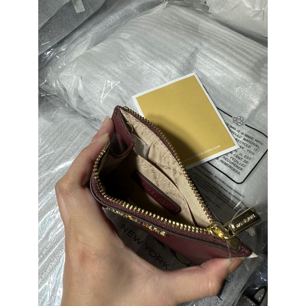 AUTHENTIC/ORIGINAL Mchael Kors Small Top Zip Coin Pouch ID Holder Wallet Maroon Merlot