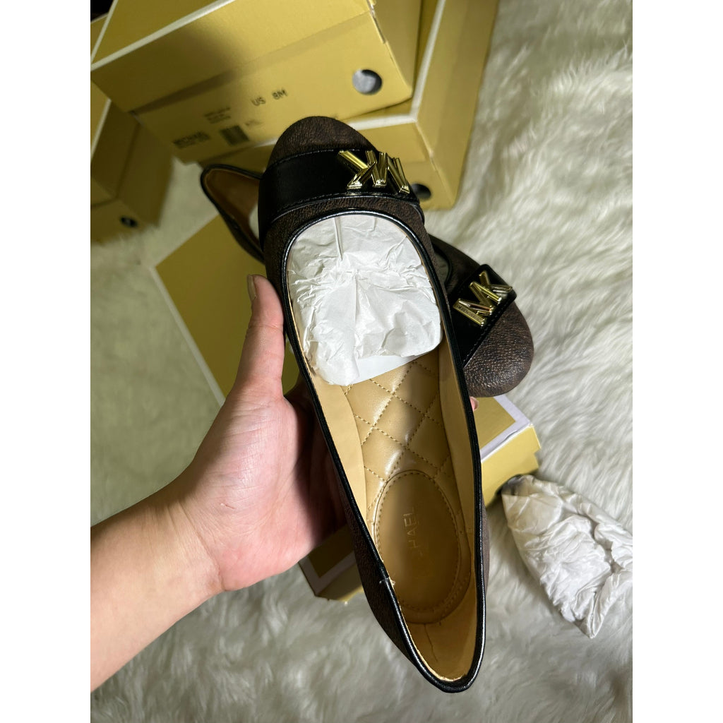 AUTHENTIC/ORIGINAL Michael K0rs MK Jilly Logo Ballet Flat Doll Shoes BROWN ONLY