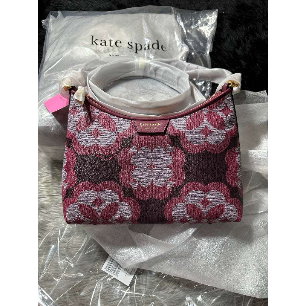 AUTHENTIC/ORIGINAL KateSpade Retail Spade Flower Monogram Reece Small Shoulder Bag in GARNET ROSE MU