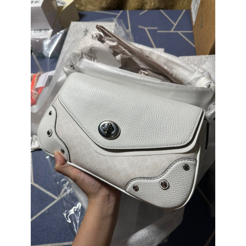 AUTHENTIC/ORIGINAL COACH Millie Shoulder Bag In Colorblock Signature Canvas in Glacier White