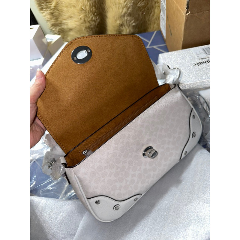 AUTHENTIC/ORIGINAL COACH Millie Shoulder Bag In Colorblock Signature Canvas in Glacier White