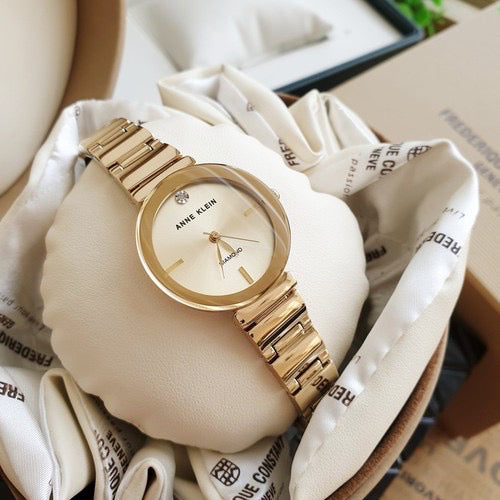 AUTHENTIC/ORIGINAL Anne Klein Women's AK/2434CHGB Diamond-Accented Gold-Tone Bracelet Watch
