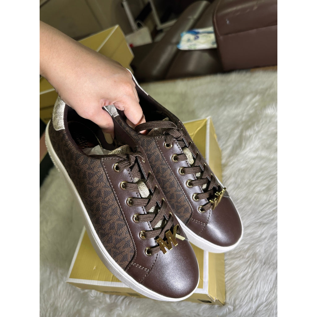 AUTHENTIC/ORIGINAL Michael K0rs MK Poppy Color-Block Logo Vanilla Brown Sneaker Shoes