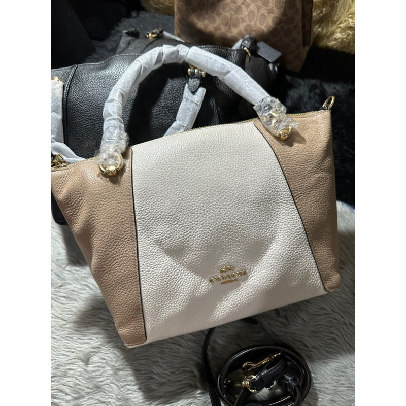 AUTHENTIC/ORIGINAL Coach Kacey Two Way Satchel Bag in Beige/White