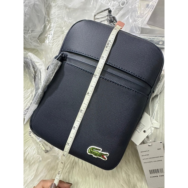 AUTHENTIC/ORIGINAL LACOSTE Men's Coated Canvas Small Flat BLACK Crossbody Men's Bag