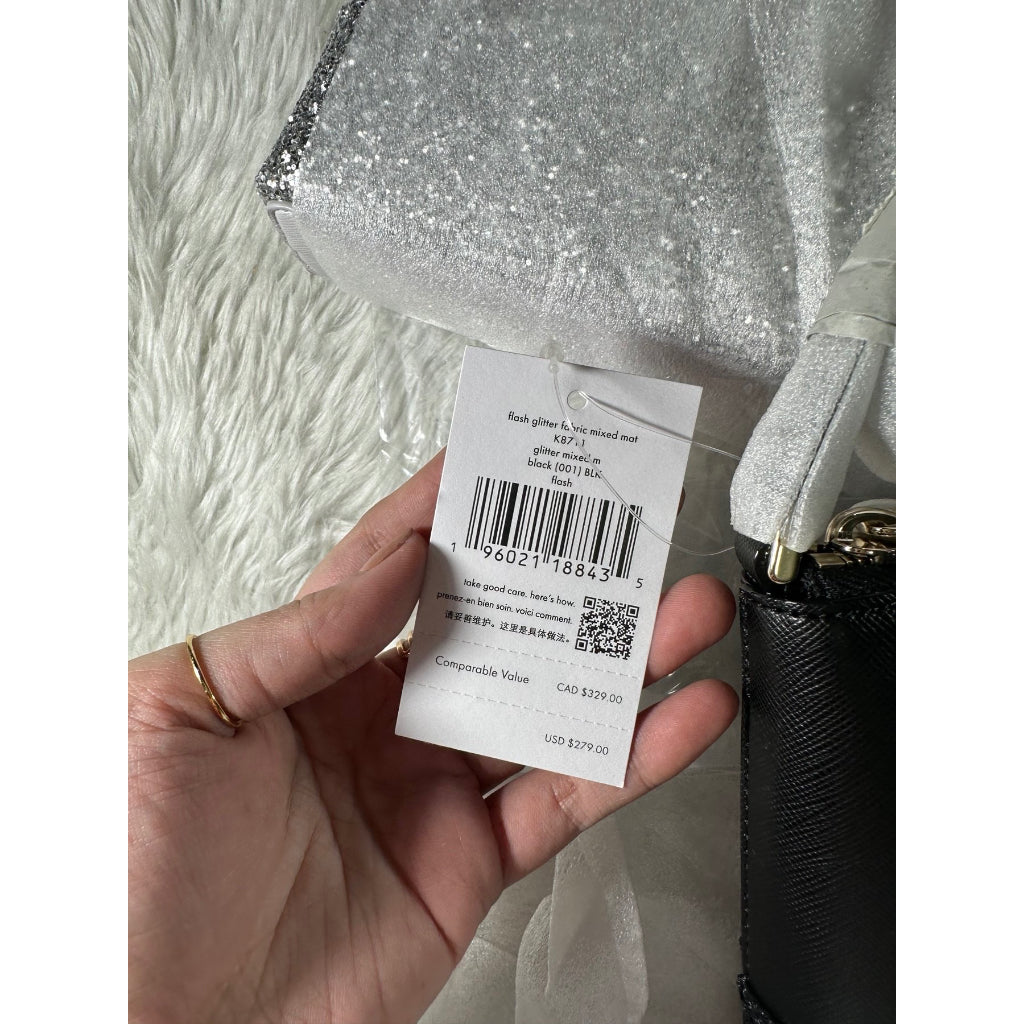 AUTHENTIC/ORIGINAL KateSpade KS Flash Glitter Crossbody Bag In Black/Grey/White