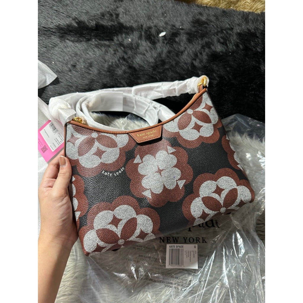 AUTHENTIC/ORIGINAL KateSpade Retail Spade Flower Monogram Reece Small Shoulder Bag in BLACK MULTI