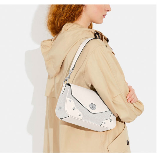 AUTHENTIC/ORIGINAL COACH Millie Shoulder Bag In Colorblock Signature Canvas in Glacier White