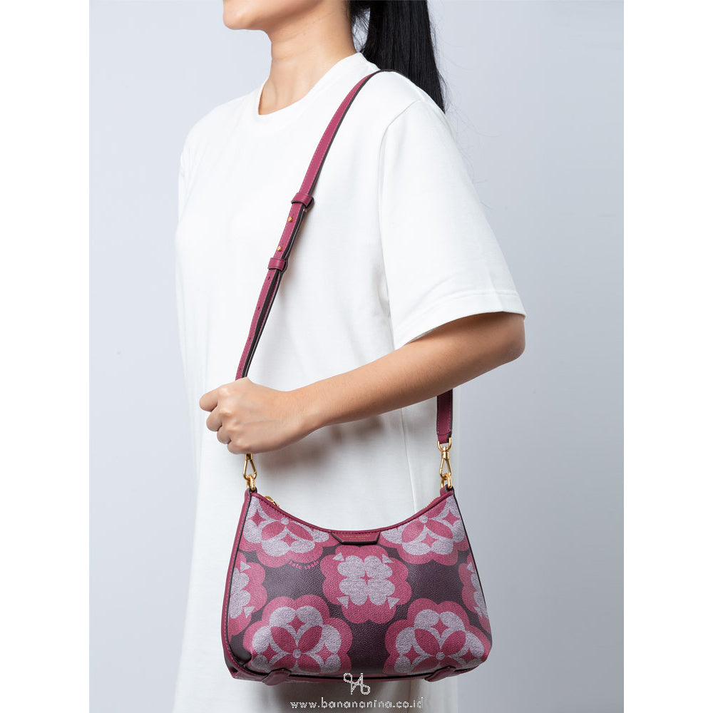 AUTHENTIC/ORIGINAL KateSpade Retail Spade Flower Monogram Reece Small Shoulder Bag in GARNET ROSE MU