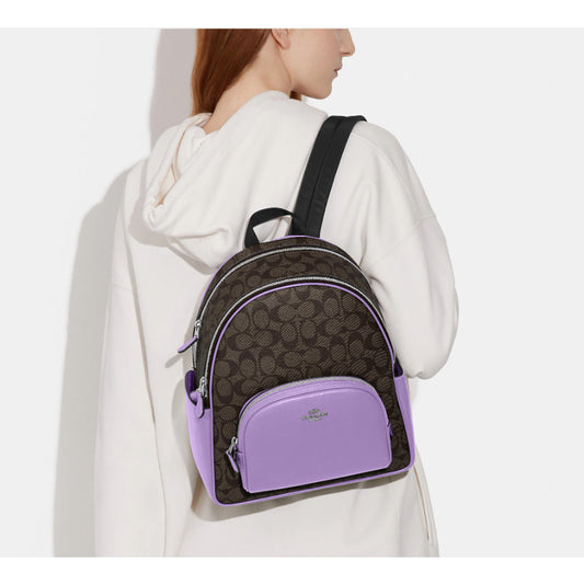 AUTHENTIC/ORIGINAL Coach Medium Court Backpack Bag In Signature Canvas Brown/Purple
