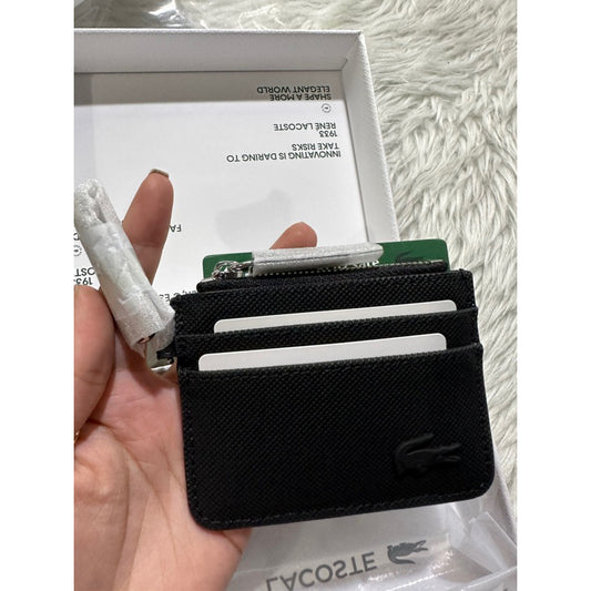 AUTHENTIC/ORIGINAL LACOSTE Women’s 4 Slot Zipped Card Holder Wallet in Black / Pink NF4169DB