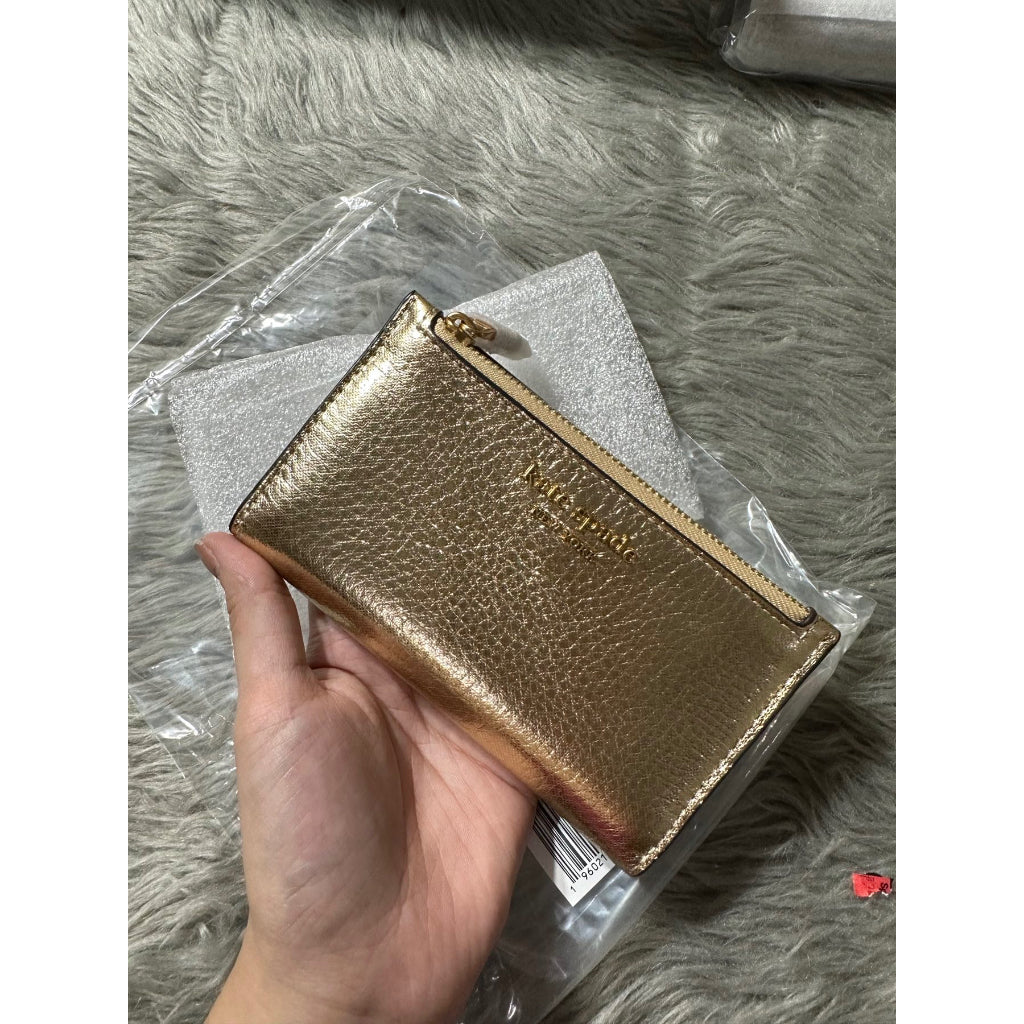 AUTHENTIC/ORIGINAL KateSpade Retail Morgan Metallic Small Slim Bifold Wallet GOLD