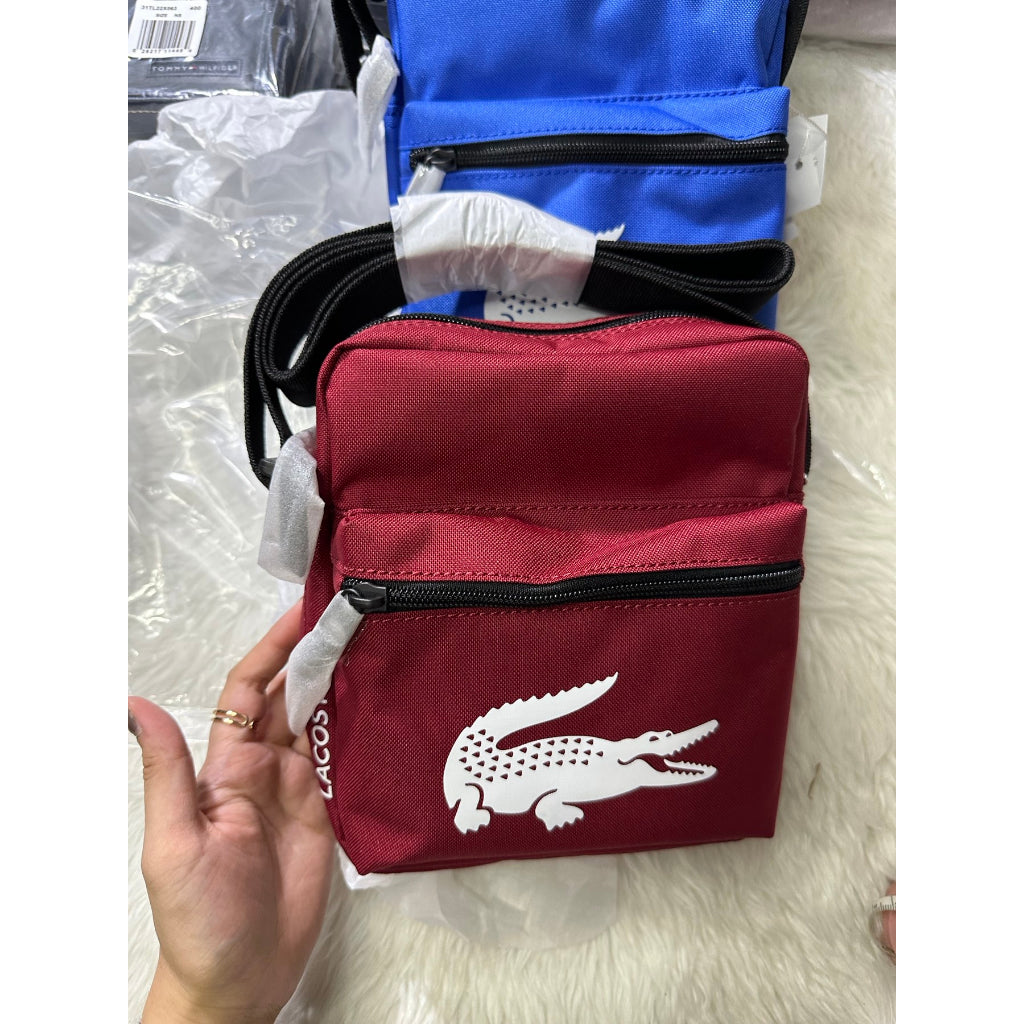 SALE! ❤️ AUTHENTIC/ORIGINAL Lacoste Men’s Recycled Fiber Shoulder Bag Red and Blue