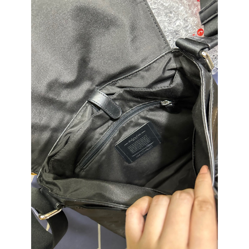 AUTHENTIC/ORIGINAL Coach Houston Map Men's Bag In Signature Leather Black