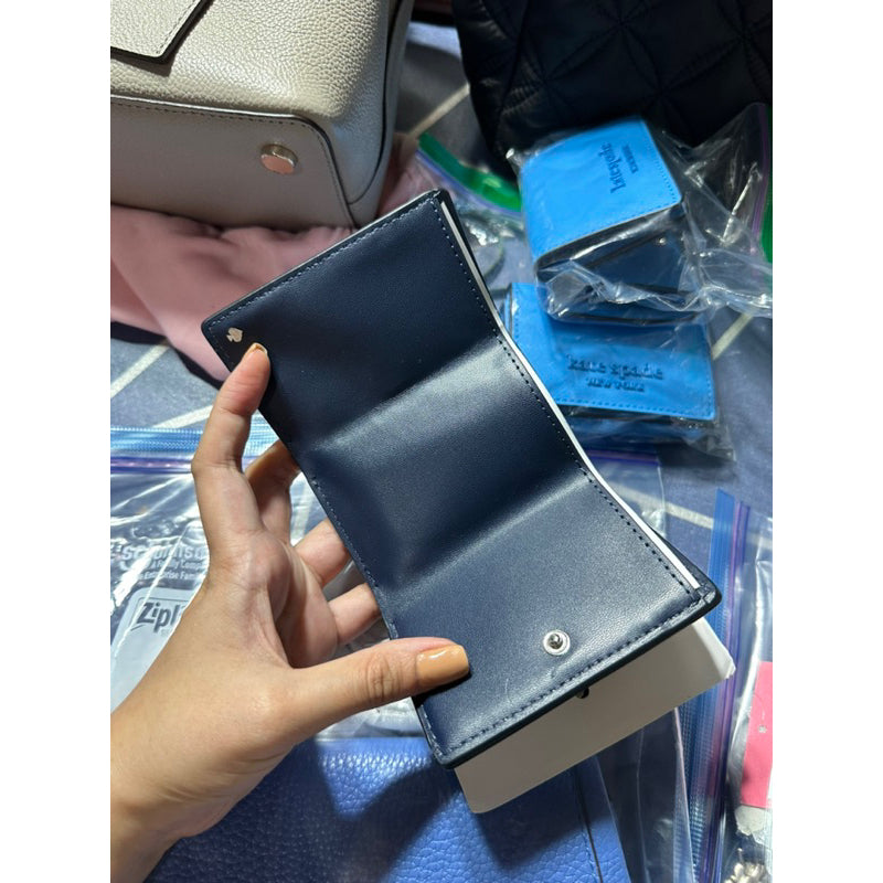 AUTHENTIC/ORIGINAL KateSpade Staci Micro Tri Fold Small Black / Blue Wallet