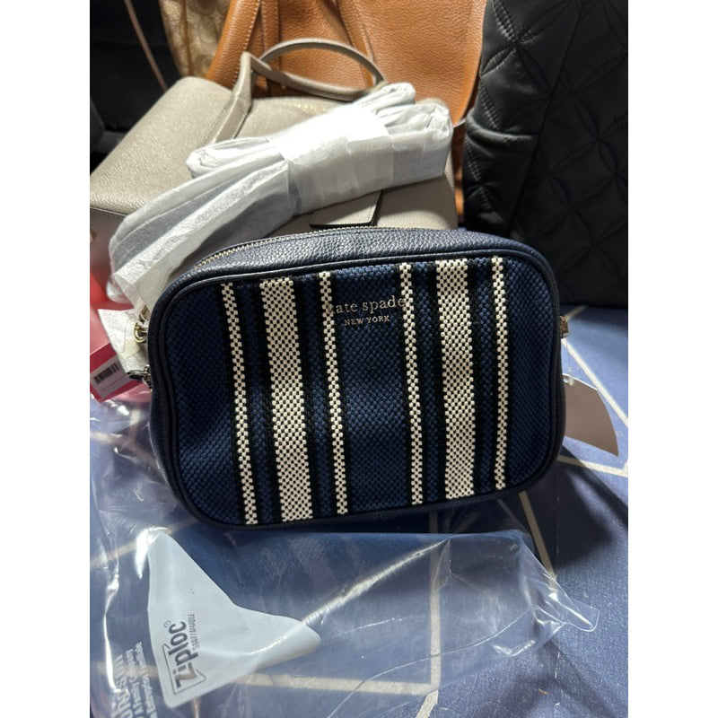 AUTHENTIC/ORIGINAL KateSpade Astrid Canvas Stripe Medium Crossbody Bag Blue