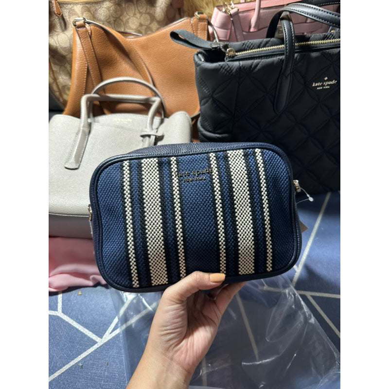 AUTHENTIC/ORIGINAL KateSpade Astrid Canvas Stripe Medium Crossbody Bag Blue