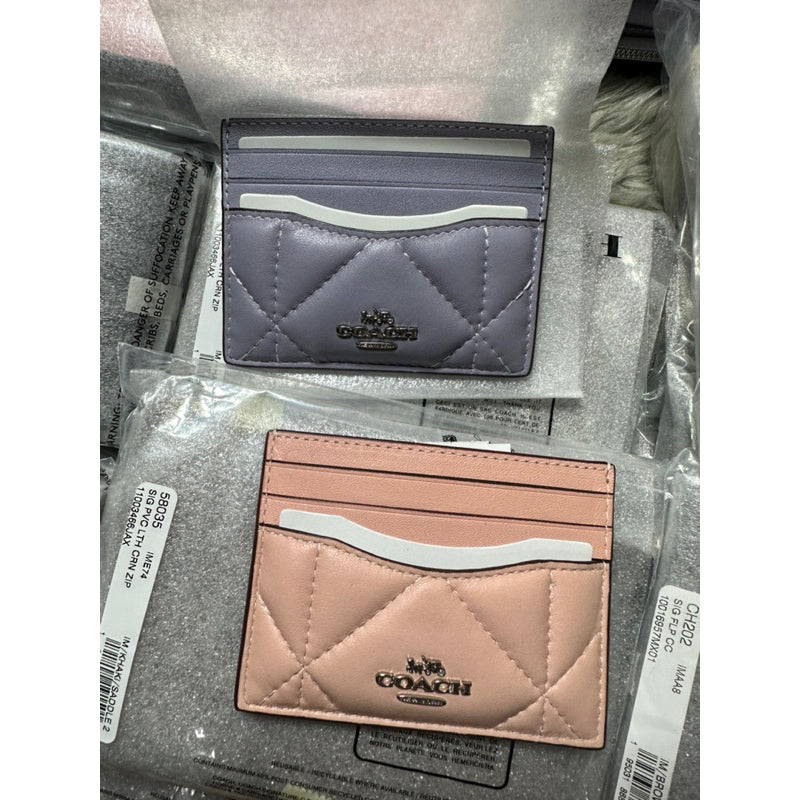 AUTHENTIC/ORIGINAL COACH Slim Id Card Holder Case Wallet Quilted With Puffy Diamond in Pink/Purple