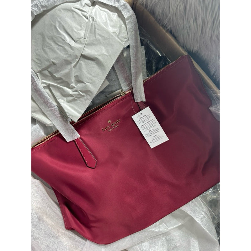 AUTHENTIC/ORIGINAL KateSpade KS Kitt Nylon Large Tote Bag in RED SANGRIA