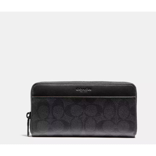 AUTHENTIC/ORIGINAL COACH Accordion Long Men's Wallet In Signature Canvas Black