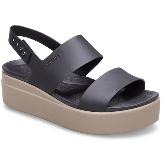 AUTHENTIC/ORIGINAL Crocs Women’s Brooklyn Low Wedge Sandals Shoes in Black / Mushroom