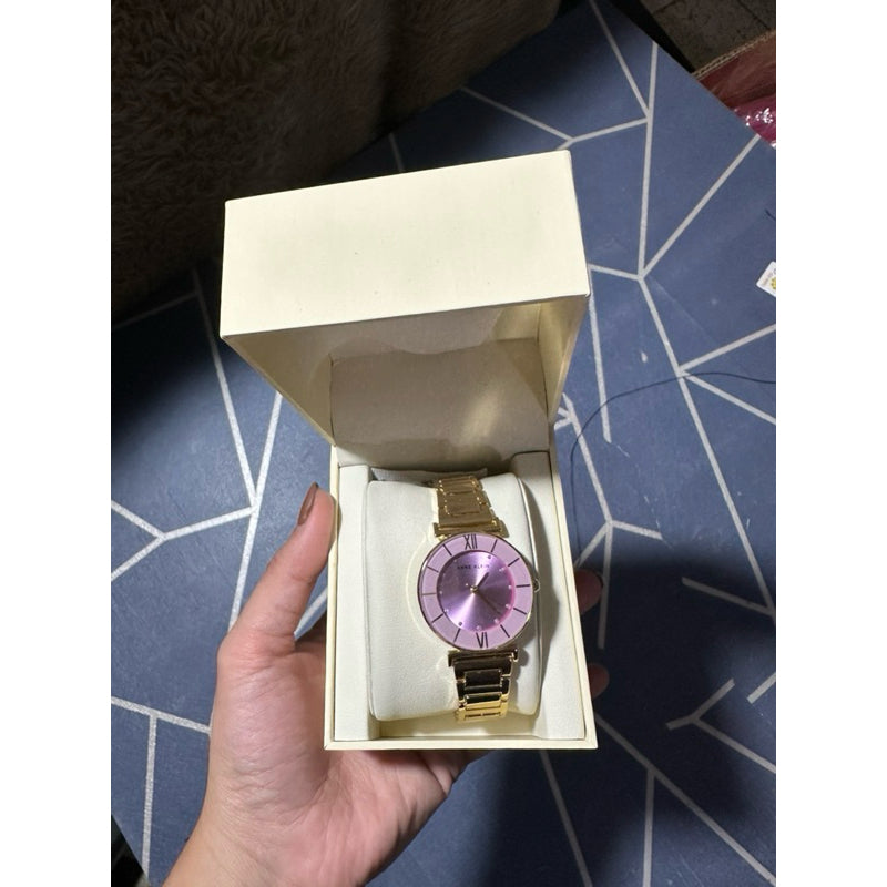 AUTHENTIC/ORIGINAL Anne Klein Women's Glitter Accented Bracelet Watch Purple Dial AK/3782LVGB