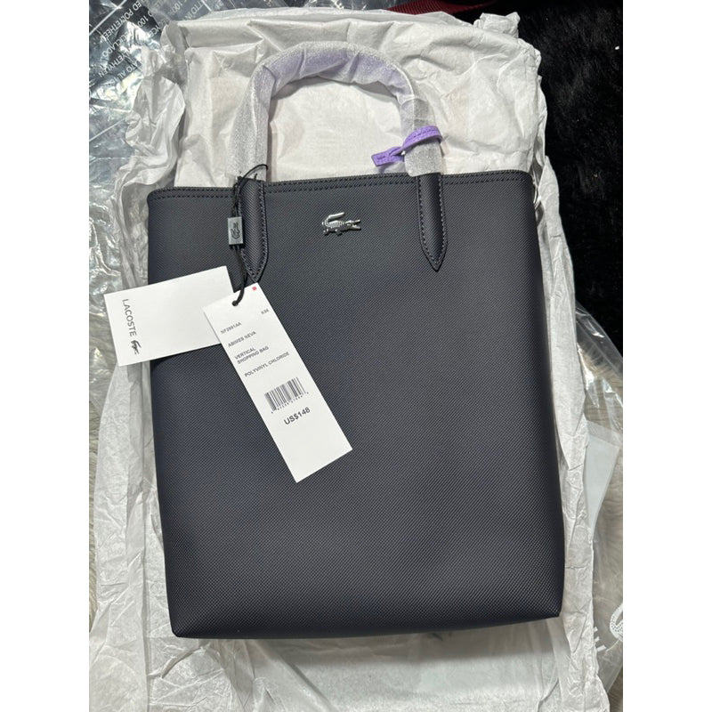 AUTHENTIC/ORIGINAL Lacoste Women's Anna Reversible Canvas Tote Bag in Black/Purple