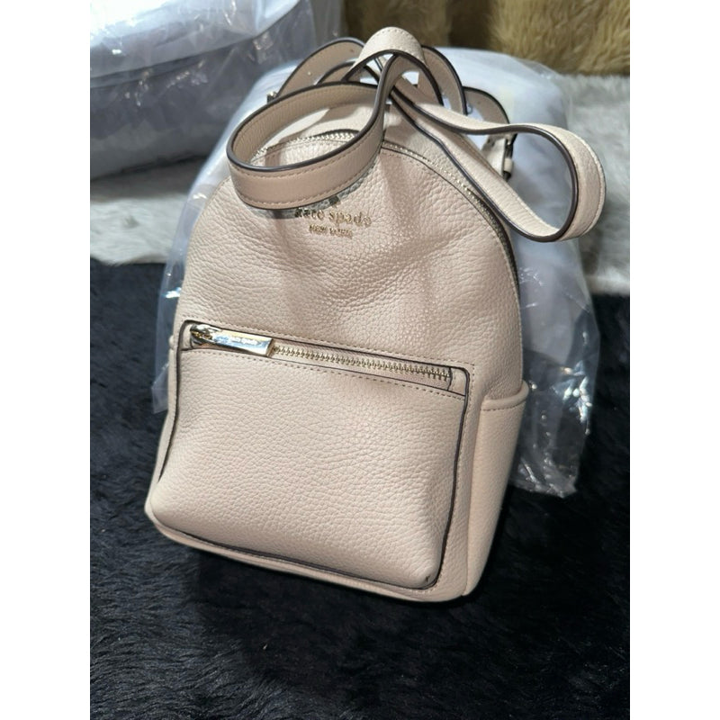 AUTHENTIC/ORIGINAL KateSpade Leila Pebbled Leather Mini Dome Backpack Bag in Light Sand/White