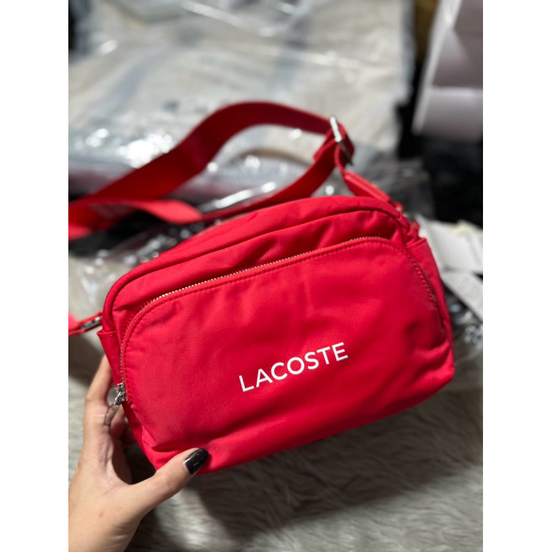 AUTHENTIC/ORIGINAL Lacoste Unisex Branded Nylon Red Crossbody Camera Bag