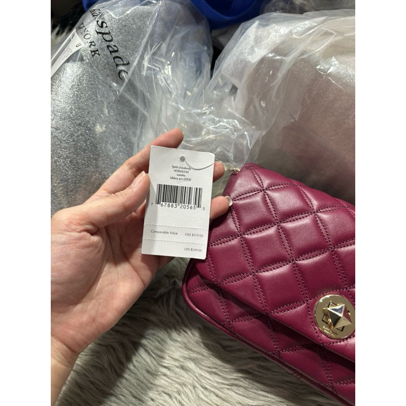 AUTHENTIC/ORIGINAL KateSpade KS Burgundy Quilted Natalia Flap Crossbody Small Bag