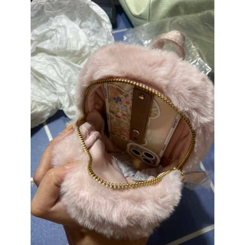 AUTHENTIC/ORIGINAL Guess Evan Faux-Fur Mini Backpack Pink Bag