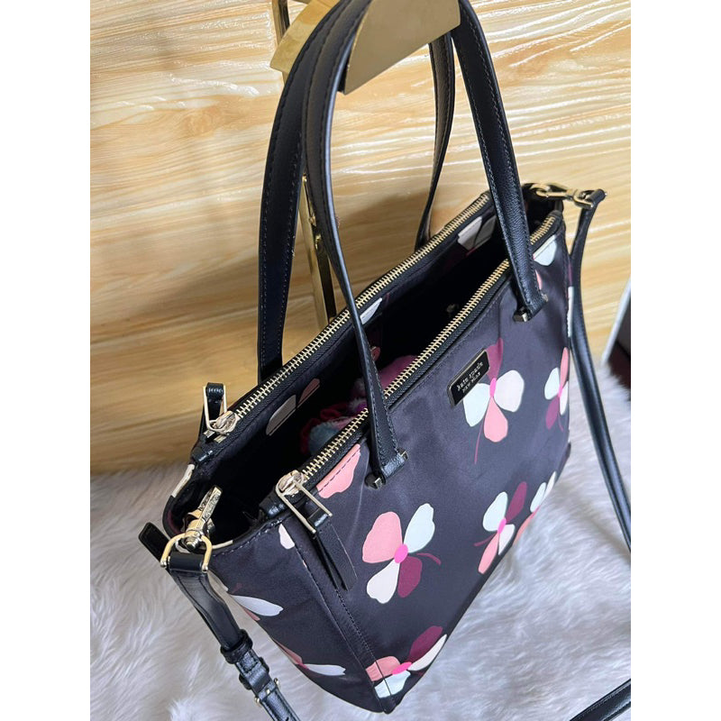AUTHENTIC/ORIGINAL Preloved KateSpad Dawn Medium Satchel Daisy Floral Nylon Black Bag