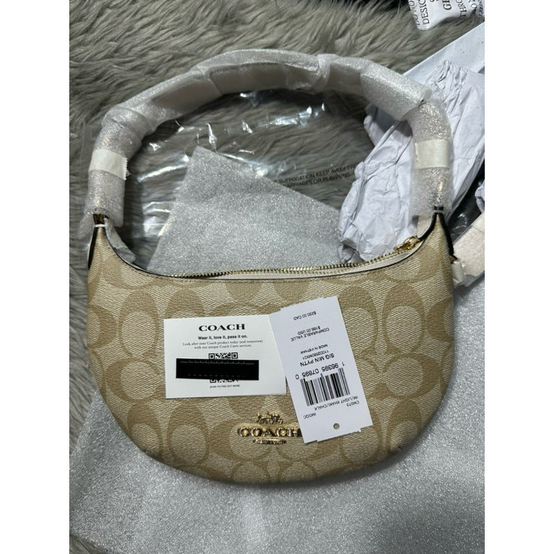 AUTHENTIC/ORIGINAL COACH Mini Payton In Signature Canvas Small Hobo Bag Light Khaki Chalk