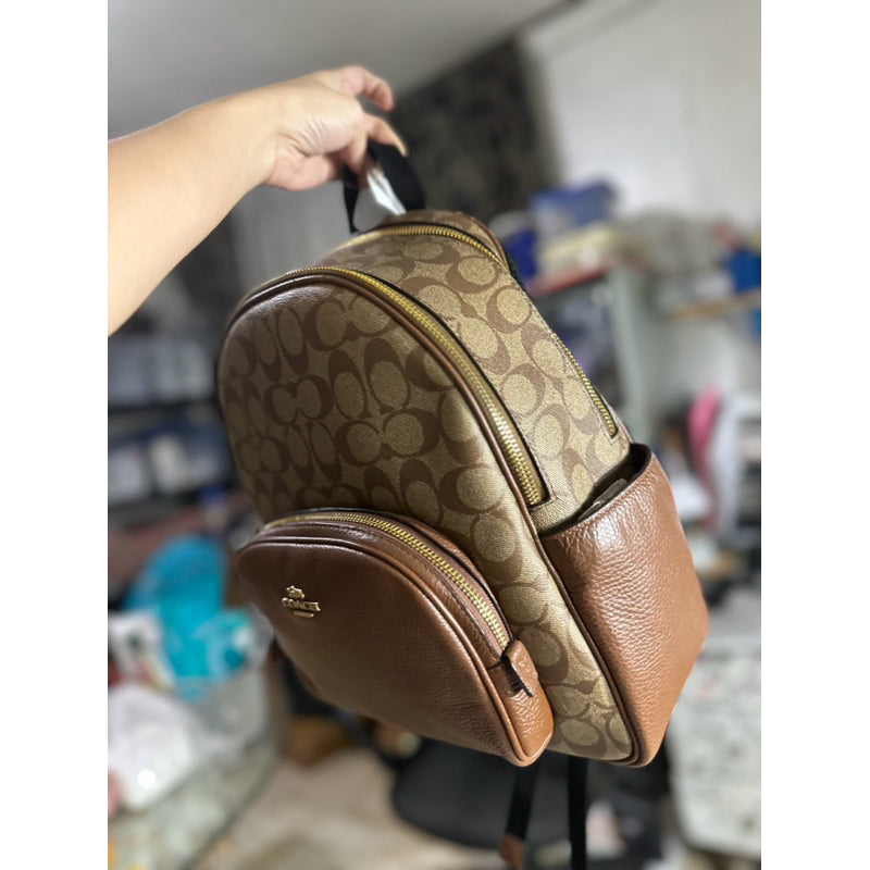 AUTHENTIC/ORIGINAL COACH Court Medium Backpack In Signature Canvas Bag in Khaki Saddle Brown