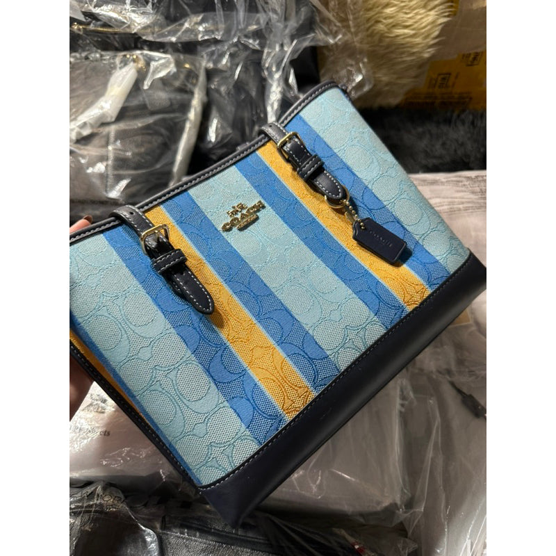 SALE! ❤️ AUTHENTIC/ORIGINAL Coach Mollie Tote 25 In Signature Jacquard With Stripes blue Bag