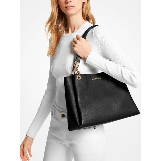 AUTHENTIC/ORIGINAL Michael K0rs MK Trisha Large Pebbled Leather Shoulder Bag Black