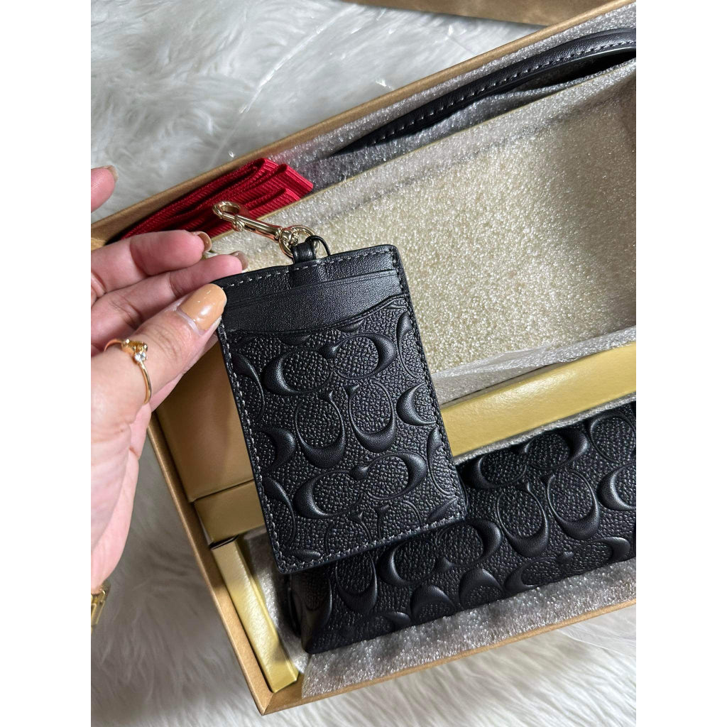 SALE! ❤️ AUTHENTIC/ORIGINAL COACH Boxed Pencil Case And Id Lanyard Set In Signature Leather in Black