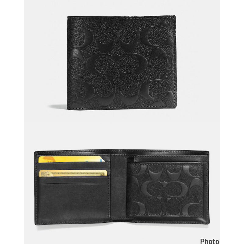 AUTHENTIC/ORIGINAL Coach Compact ID 3-in-1 Wallet for Men in Signature Leather Black