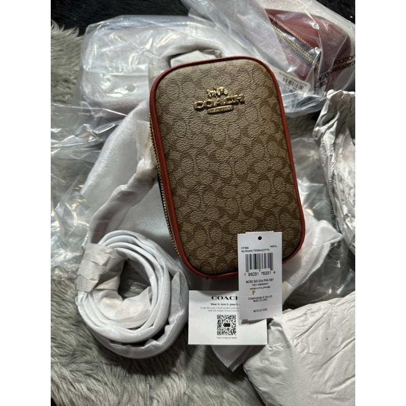 AUTHENTIC/ORIGINAL COACH Eva Phone Crossbody Mini Bag in Khaki/Terracotta
